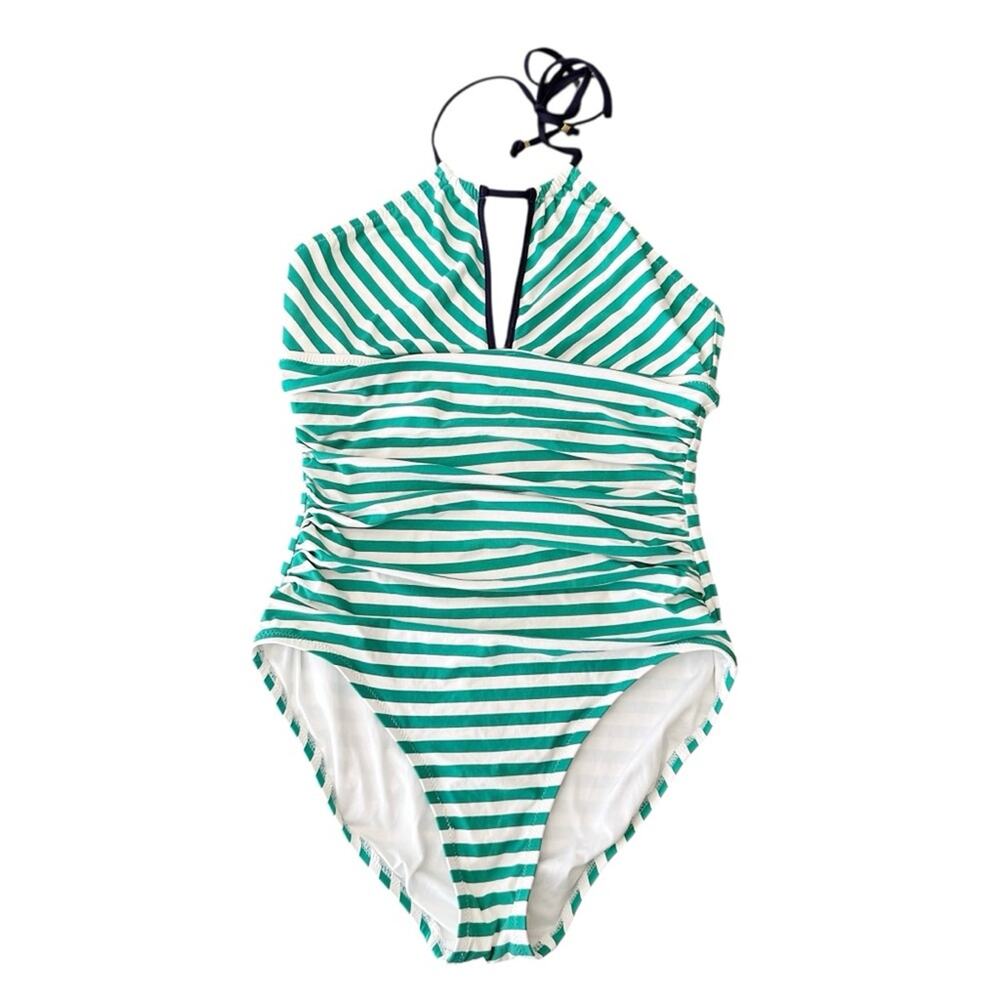 Loft Beach Striped High Neck Halter Slimming One Piece Swimsuit